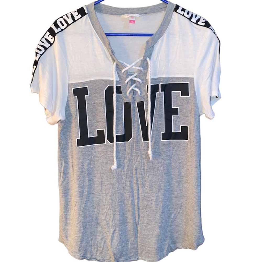 ‼️Grey/White “Love” Shirt - Size Large (11-13)